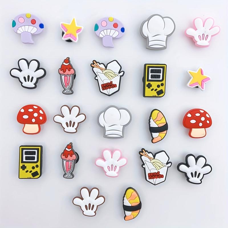 22pcs Cartoon Shoe Charm PVC Soft Rubber DIY Clogs Accessories Buckle Set