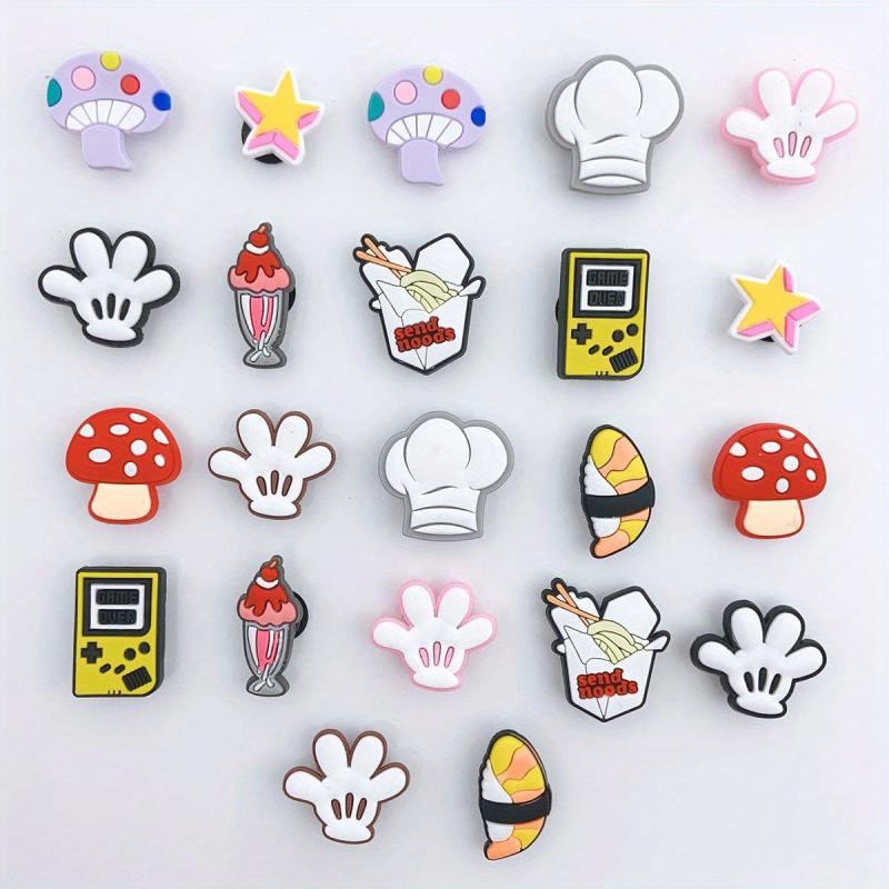 22pcs Cartoon Shoe Charm PVC Soft Rubber DIY Clogs Accessories Buckle Set