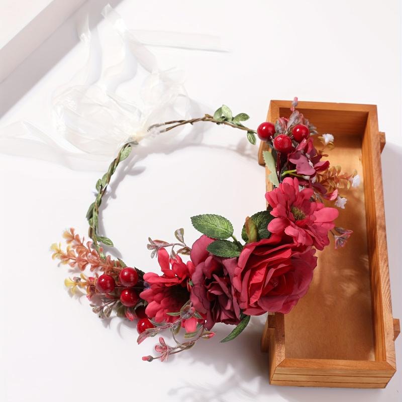 Boho Flower Crown Leaf Berry Wreath Bridal Hair Band Wedding Party
