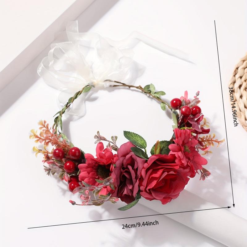 Boho Flower Crown Leaf Berry Wreath Bridal Hair Band Wedding Party