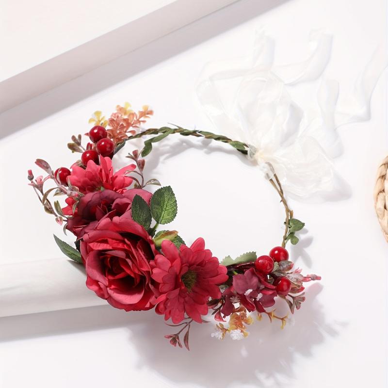 Boho Flower Crown Leaf Berry Wreath Bridal Hair Band Wedding Party