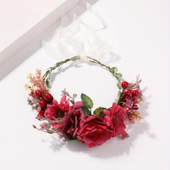 Boho Flower Crown Leaf Berry Wreath Bridal Hair Band Wedding Party