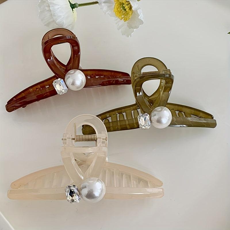 Faux Pearl Rhinestone Hair Claw Female Headwear Shark Claw Hair Accessory