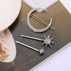 Silver Moon Star Hair Pin Set Silver Hair Clip Set