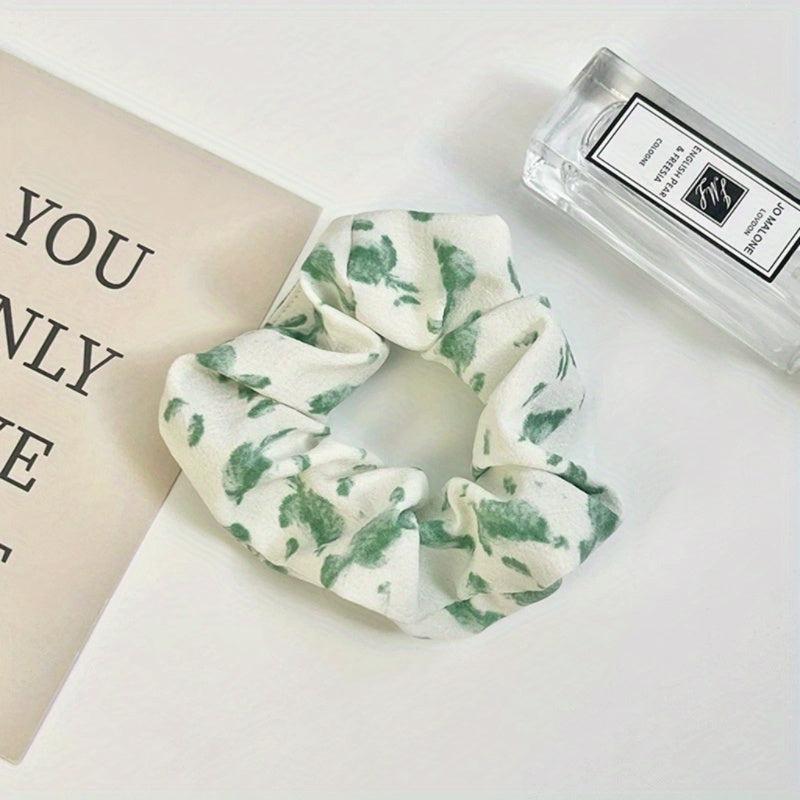 Watercolor Leaf Print Scrunchies Hair Rope Ponytail Holder