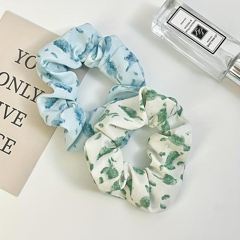 Watercolor Leaf Print Scrunchies Hair Rope Ponytail Holder