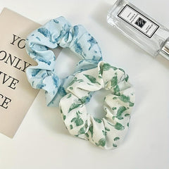 Watercolor Leaf Print Scrunchies Hair Rope Ponytail Holder