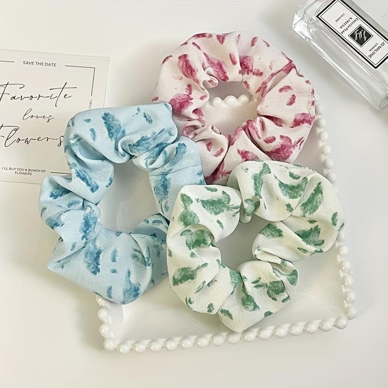 Watercolor Leaf Print Scrunchies Hair Rope Ponytail Holder