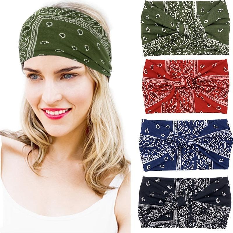 Boho Headbands Wide Knotted Hair Bands Printing Bandeau Travel Stretchy