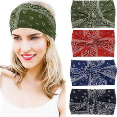 Boho Headbands Wide Knotted Hair Bands Printing Bandeau Travel Stretchy