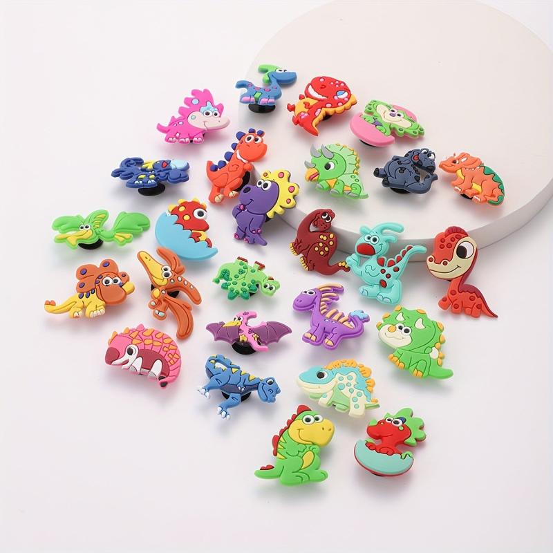 26pcs Dinosaur Shoe Charm Clogs DIY Decoration Soft Rubber Shoe Buckle