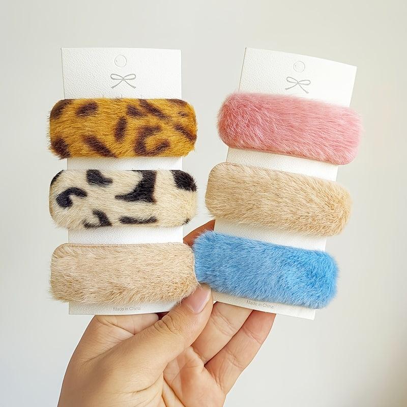 3pcs Plush Leopard Print Hair Clips for Women