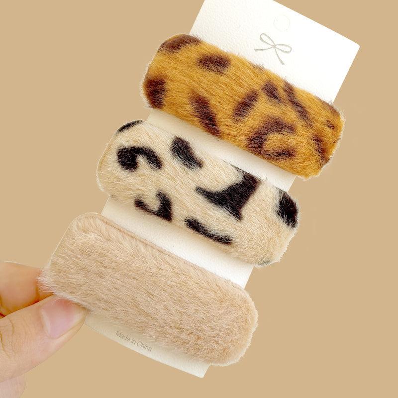 3pcs Plush Leopard Print Hair Clips for Women