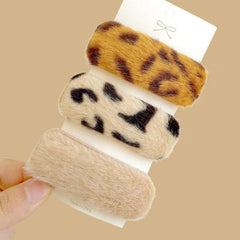3pcs Plush Leopard Print Hair Clips for Women