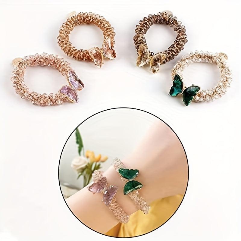 4pcs Butterfly Crystal Hair Ties Dual-purpose Hair Accessories