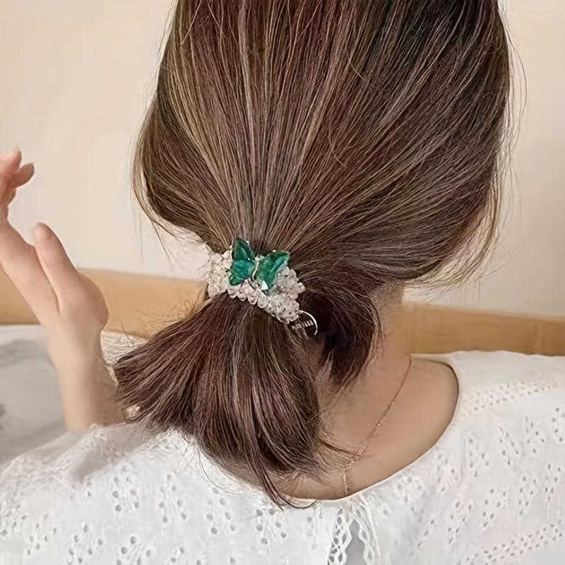 4pcs Butterfly Crystal Hair Ties Dual-purpose Hair Accessories