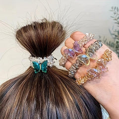 4pcs Butterfly Crystal Hair Ties Dual-purpose Hair Accessories