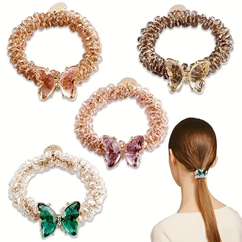4pcs Butterfly Crystal Hair Ties Dual-purpose Hair Accessories