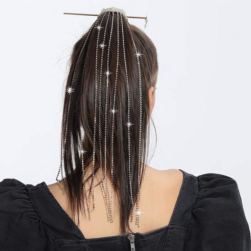 Rhinestone Hairpin Tassel Bun Hair Stick Head Jewelry Hair Accessories