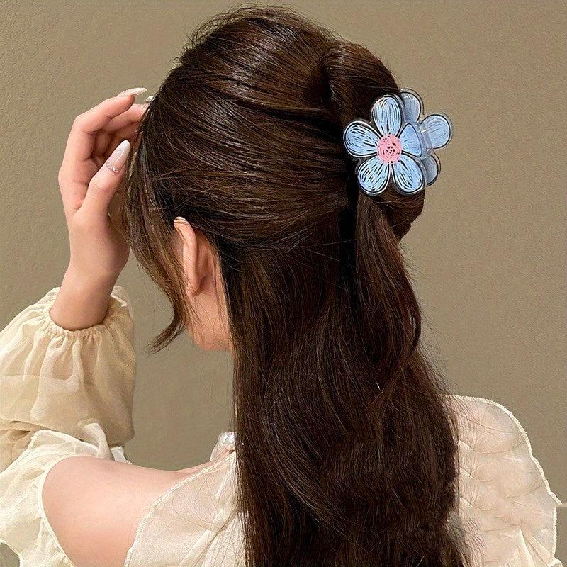 Flower Drawing Pattern Hair Claw for Women Girls Hair Accessories