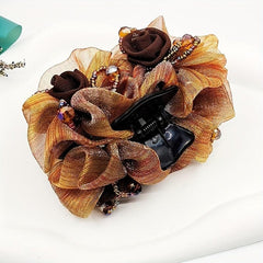 Vintage Hair Claw Tulle Flower Beaded Hair Claw Ponytail Holder