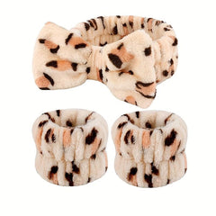Leopard Pattern Headband & Wristband Set for Women Girls