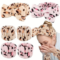 Leopard Pattern Headband & Wristband Set for Women Girls