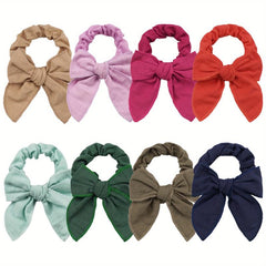 8pcs Linen Bow Knotted Scrunchies Hair Tie Ponytail Holder Elastic Hair Rope