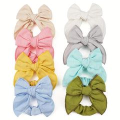 8pcs Linen Bow Knotted Scrunchies Hair Tie Ponytail Holder Elastic Hair Rope