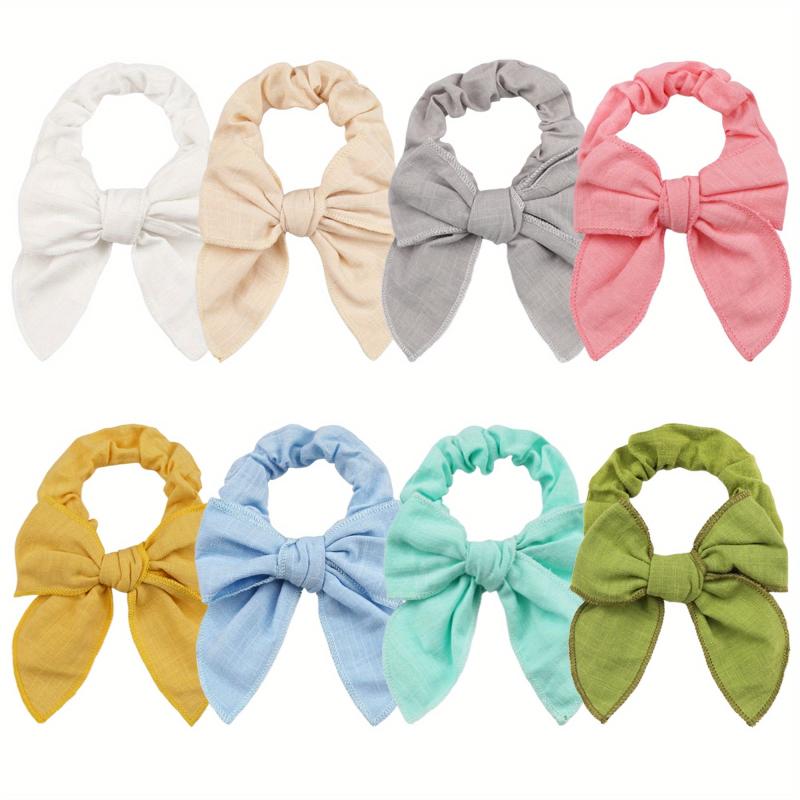 8pcs Linen Bow Knotted Scrunchies Hair Tie Ponytail Holder Elastic Hair Rope
