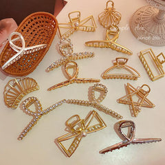 Golden Metal Rhinestone Hair Clip Hair Claw Shark Claw Hair Accessories