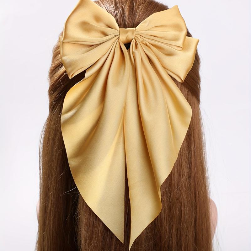 Ginger Yellow Bow Barrette Satin Scarf Hair Clip for Women Girls