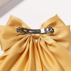 Ginger Yellow Bow Barrette Satin Scarf Hair Clip for Women Girls