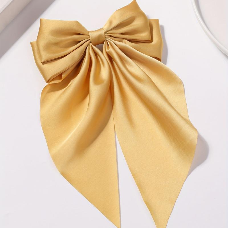 Ginger Yellow Bow Barrette Satin Scarf Hair Clip for Women Girls
