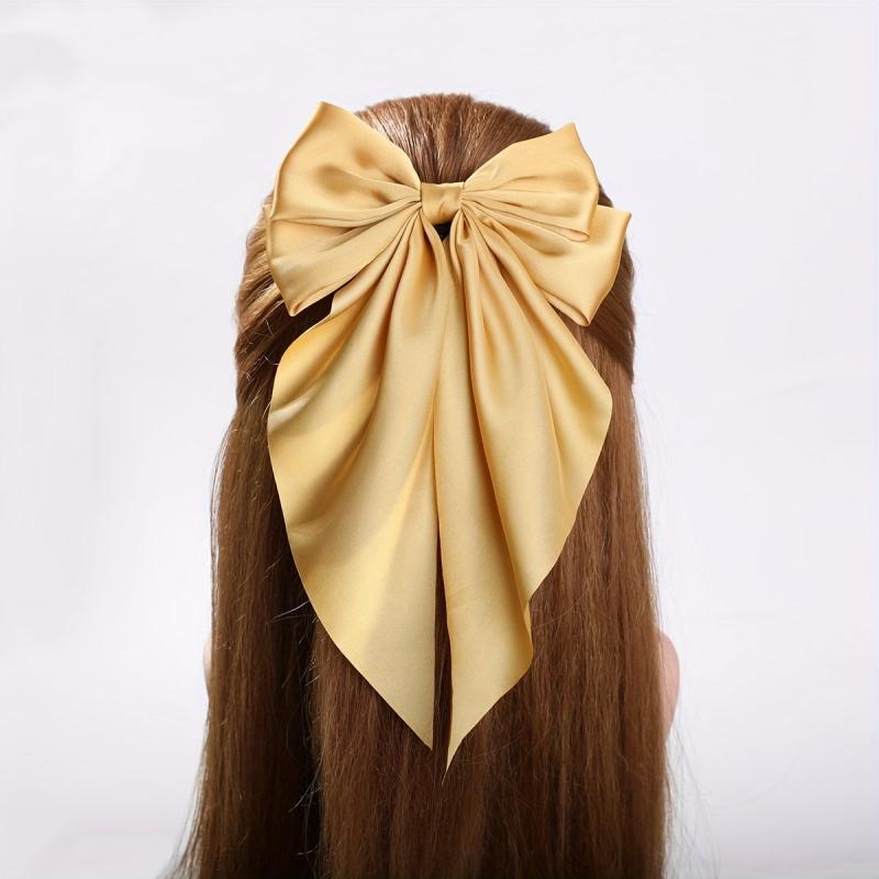 Ginger Yellow Bow Barrette Satin Scarf Hair Clip for Women Girls