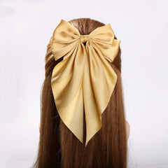 Ginger Yellow Bow Barrette Satin Scarf Hair Clip for Women Girls