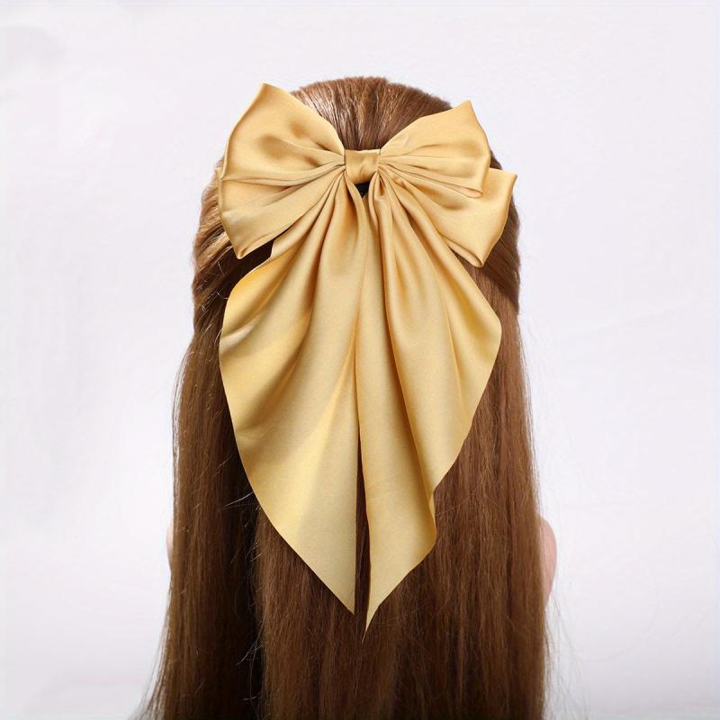 Ginger Yellow Bow Barrette Satin Scarf Hair Clip for Women Girls