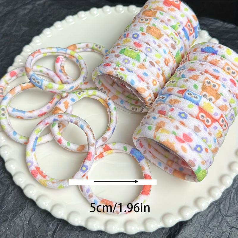 20pcs Cartoon Star Owl Printed Hair Tie Elastic Ponytail Holder Hair Accessories
