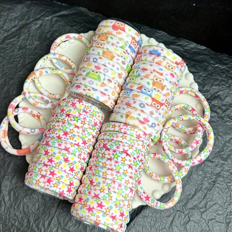 20pcs Cartoon Star Owl Printed Hair Tie Elastic Ponytail Holder Hair Accessories