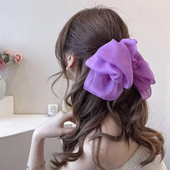 Chiffon Double Layers Bowknot Barrettes Oversize Bow Hair Clip