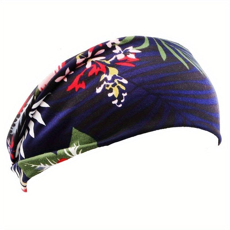 Women's Flower Printed Hairband Sports Sweat Elastic Bundle Hairband Multicolor