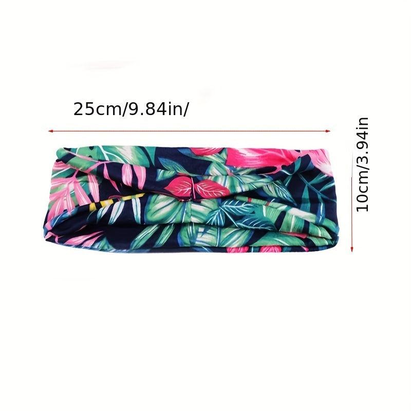 Women's Flower Printed Hairband Sports Sweat Elastic Bundle Hairband Multicolor