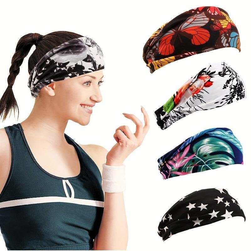 Women's Flower Printed Hairband Sports Sweat Elastic Bundle Hairband Multicolor