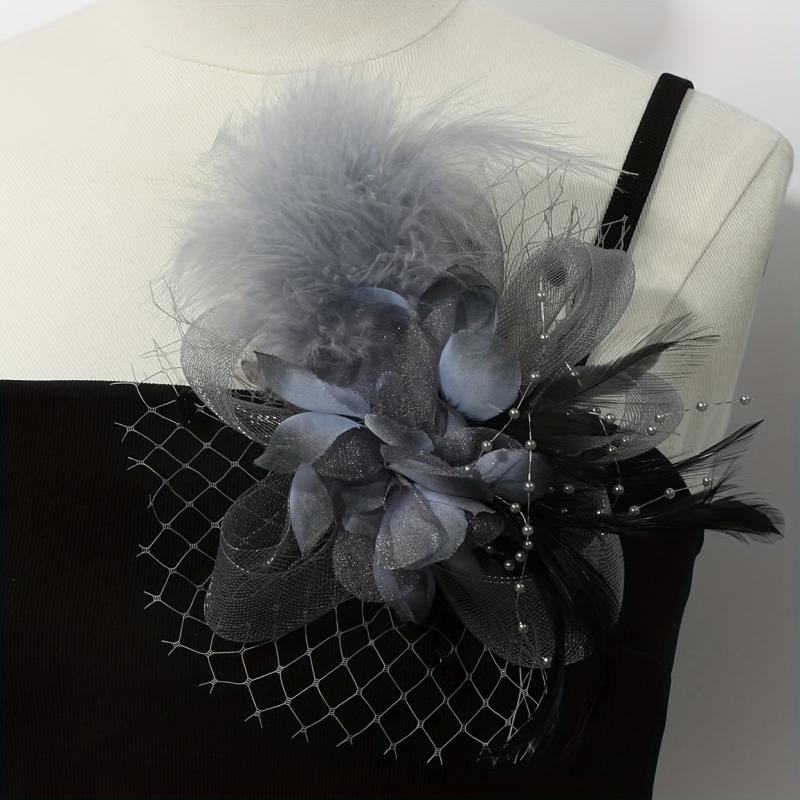 Feather Mesh Flower Head Piece for Tea Party & Cocktail Party