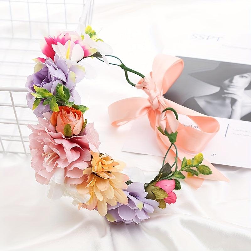 Boho Style Floral Wreath Hair Band Women's Accessories