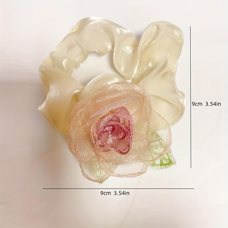Gradient Flower Hair Tie Rose Mesh Hair Rope Headwear