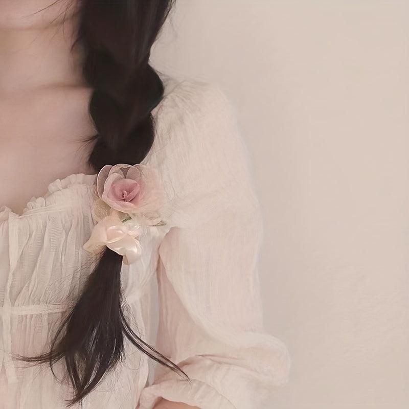 Gradient Flower Hair Tie Rose Mesh Hair Rope Headwear