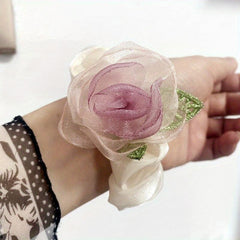 Gradient Flower Hair Tie Rose Mesh Hair Rope Headwear