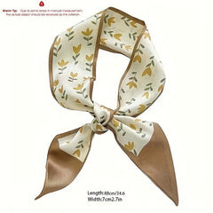 Khaki Letter Graphic Silk Like Scarf Headband Streamer Hair Tie Long Bow