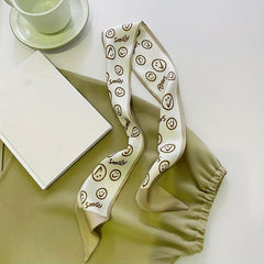 Khaki Letter Graphic Silk Like Scarf Headband Streamer Hair Tie Long Bow